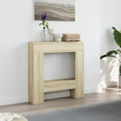 Best Spiselkrans i sonoma-ek med hylla för LED-låga | Storlek: 81x18x82 cm Öppna Spisar