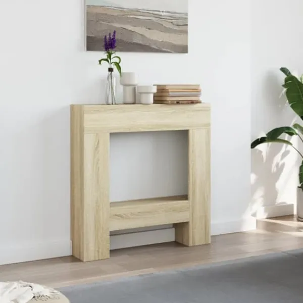 Best Spiselkrans i sonoma-ek med hylla för LED-låga | Storlek: 81x18x82 cm Öppna Spisar