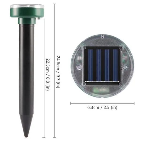 2st rund 400-1000Hz soldriven ultraljudsskydd mot skadedjur, trädgård råttavvisande, IP65 vattentät, enkel och säker att använda