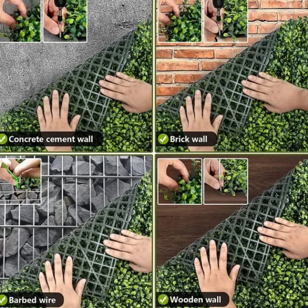 New 8st 61x40,6cm konstgjord växtväggdekoration, buxbom häckpaneler, högt simulerat utseende, 100% miljövänligt material, lättinstallerad Vinddekoration
