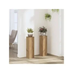 vidaXL Stöd för växter i ingenjörsträ - - 2 delar - Hantverks-ek - Rå - 17x17x60 cm
