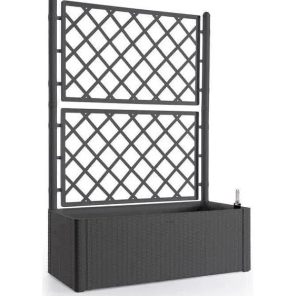 New STEFANPLAST Natural Deluxe rektangulär blomlåda med spaljé - 100 x 43 x H 142 cm - 90 + 6,5 L i förvaring - Antracit Krukor & Växtbehållare