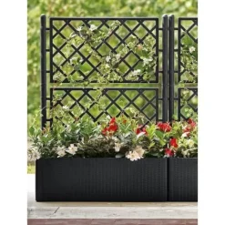 New STEFANPLAST Natural Deluxe rektangulär blomlåda med spaljé - 100 x 43 x H 142 cm - 90 + 6,5 L i förvaring - Antracit Krukor & Växtbehållare