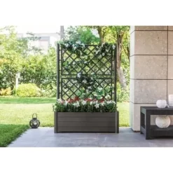 Hot STEFANPLAST Rektangulär planteringslåda med spaljé - Trä finish - 100 x 43 x H 142 cm - 80 L - Grafit Krukor & Växtbehållare