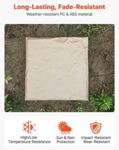 Stegstenar - 4-pack Gångplattor 39,5 x 39,5 cm - Med Pålar - Väderbeständiga - Plast - Slät Yta - För Gräsmatta och Terrass - Beige