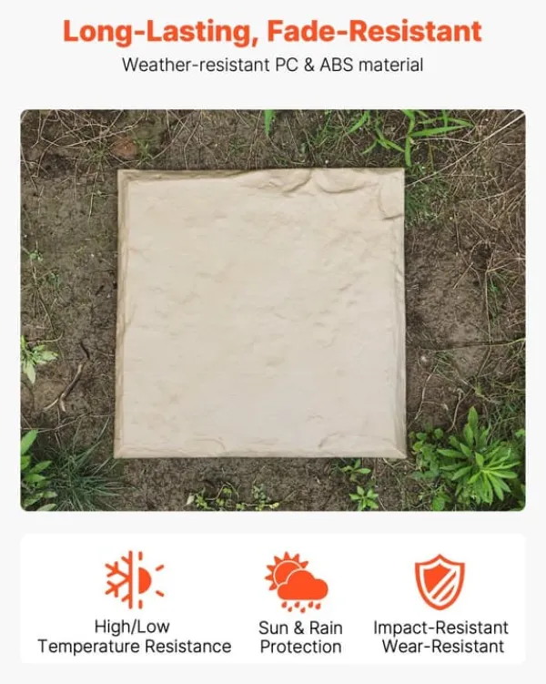 Stegstenar - 4-pack Gångplattor 39,5 x 39,5 cm - Med Pålar - Väderbeständiga - Plast - Slät Yta - För Gräsmatta och Terrass - Beige