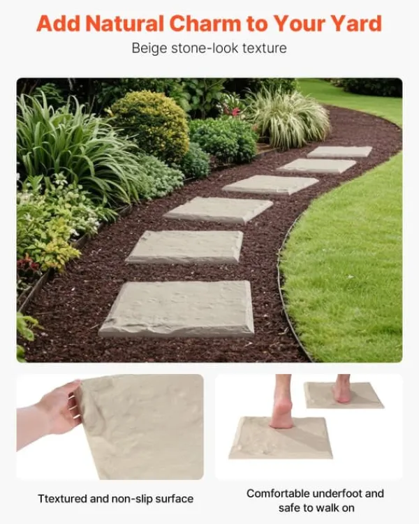 Stegstenar - 4-pack Gångplattor 39,5 x 39,5 cm - Med Pålar - Väderbeständiga - Plast - Slät Yta - För Gräsmatta och Terrass - Beige