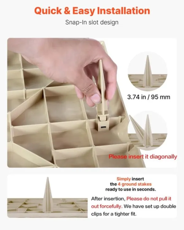 Stegstenar - 4-pack Gångplattor 39,5 x 39,5 cm - Med Pålar - Väderbeständiga - Plast - Slät Yta - För Gräsmatta och Terrass - Beige
