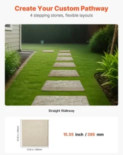 Stegstenar - 4-pack Gångplattor 39,5 x 39,5 cm - Med Pålar - Väderbeständiga - Plast - Slät Yta - För Gräsmatta och Terrass - Beige