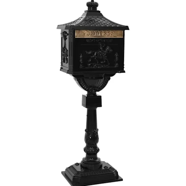 New Stående Brevlåda Svart 42,5 x 29,5 x 117 cm Gjutet Aluminium Postlådor & Brevlådor