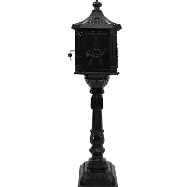 New Stående Brevlåda Svart 42,5 x 29,5 x 117 cm Gjutet Aluminium Postlådor & Brevlådor