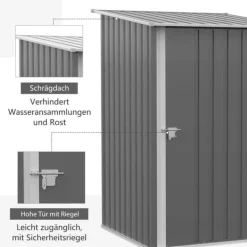 New Stålförråd 0,92 m², låsbart med pulpettak, 100×103×160 cm, grå Skjul, Garage & Carports