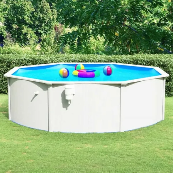 Stålväggspool 460x120 cm - Slitstark och vacker | Färg: Vit | Storlek: 460x120 cm