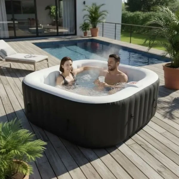 SUN SPA Laminerat fyrkantigt uppblåsbart spa - 4 personer - 1,55 x H 0,65 m