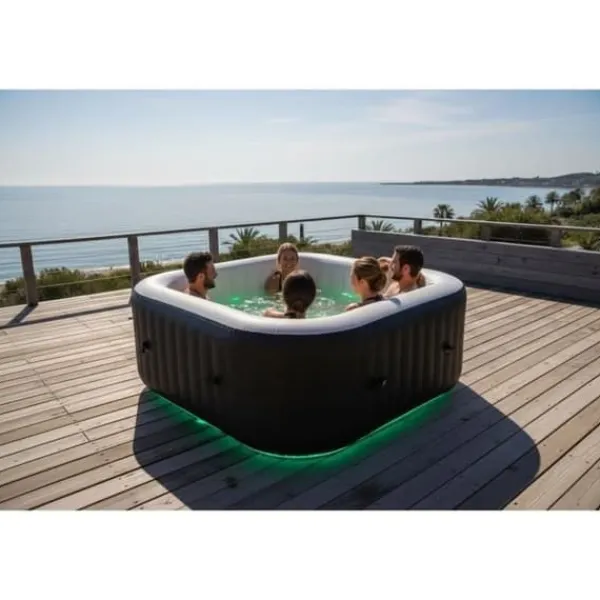 Sale SUNSPA Square Uppblåsbart Spa 6 platser med LED-remsa Spa & Utomhusbad