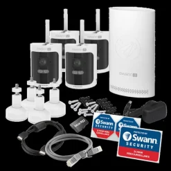 SWANN Allsecure4K™ 4-Pack Trådlöst Övervakningskamerasystem inkl 64GB SD Card Hub Säkerhetsmonitorer & Videokameror