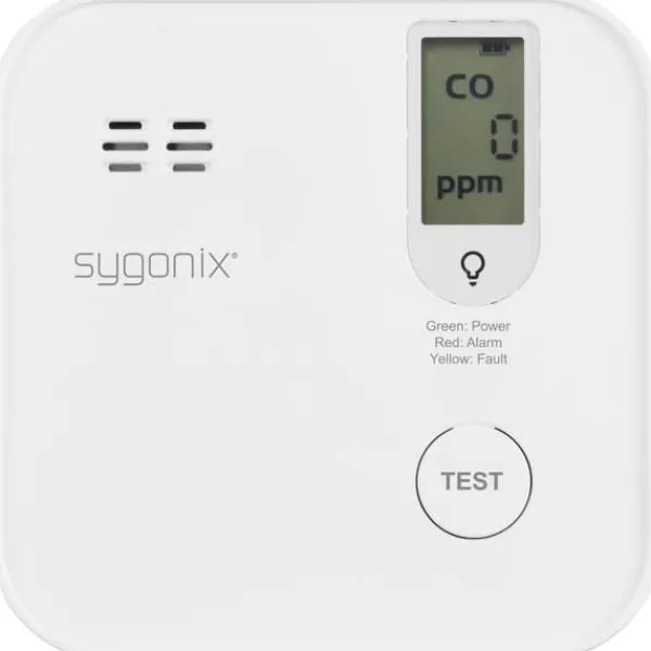 Outlet Sygonix Kolmonoxid-detektor inkl. 10 års batteri, med intern sensor batteri Detektering Kolmonoxid Rök- & Koloxiddetektorer