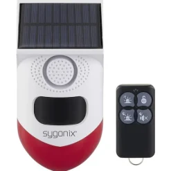 Sygonix Mini-larmsystem Vit, Röd med LED, med rörelsesensor, med fjärrkontroll, med solcell, med WLAN 120 dB SY-6515320 Hemlarmsystem