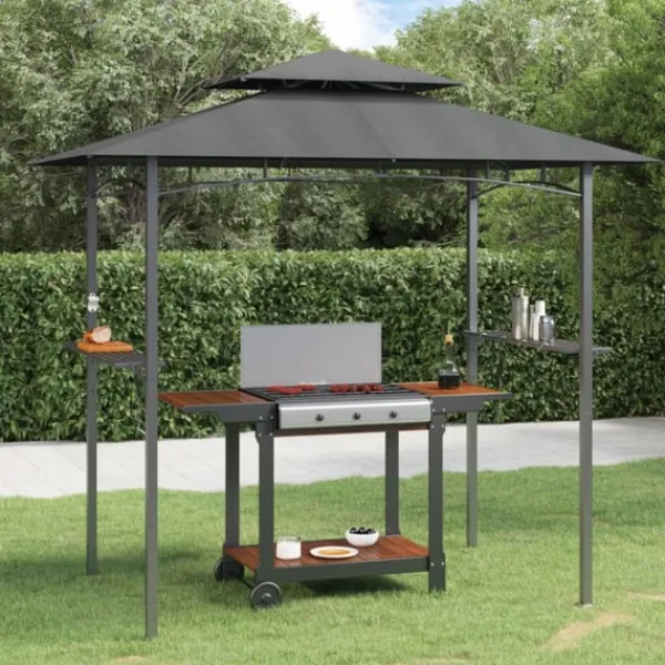 vidaXL Tak för grill med sidohyllor antracit 240x150x243 cm stål