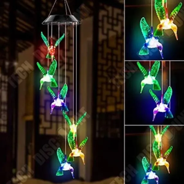 Discount TD® Solar Wind Chime Hummingbirds LED-ljusfärgskiftande solfågellampa för trädgårdsuteplats Mobil veranda Vinddekoration
