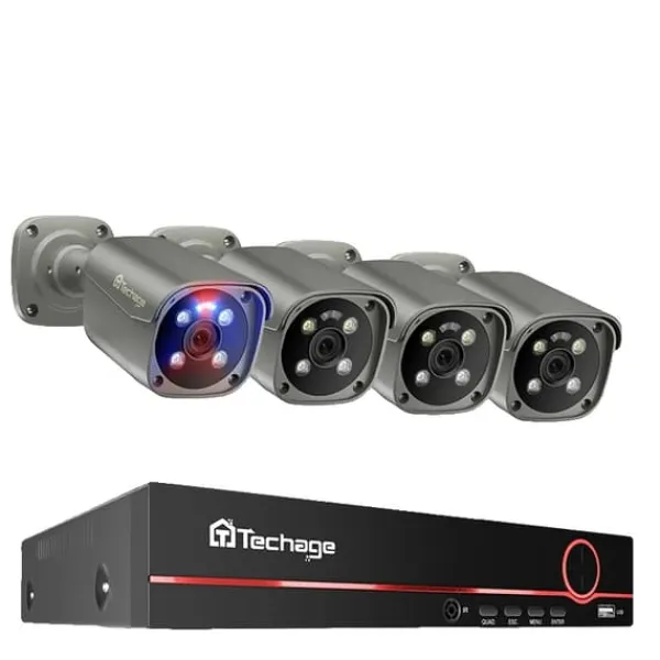 New Techage säkerhetskamerasystem, 8-kanals NVR, AI mänsklig detektion,8CH 4St 8MP Kamera, 3T (utomhussport) Säkerhetsmonitorer & Videokameror