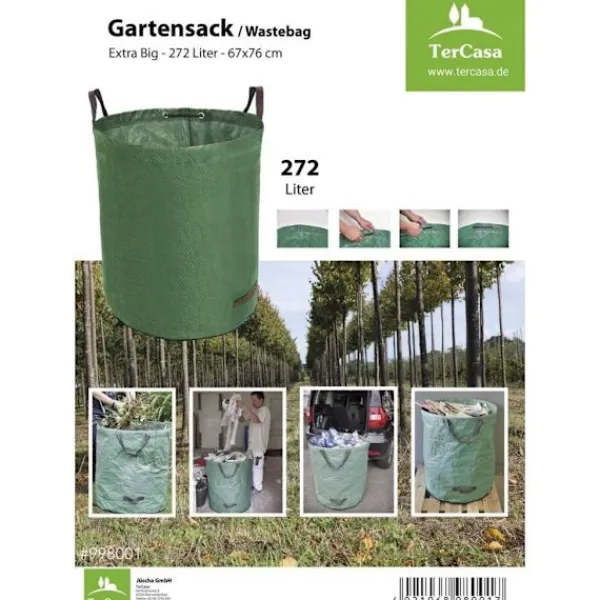 Discount TerCasa JU-998001 Trädgårdsavfallspåse 272L Grön Trädgårdskorgar