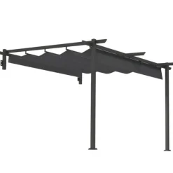 Terrasspergola ca 3x3 m, aluminium, väggmonterad, justerbart tak, mörkgrå