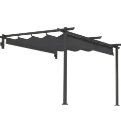 Terrasspergola ca 3x3 m, aluminium, väggmonterad, justerbart tak, mörkgrå