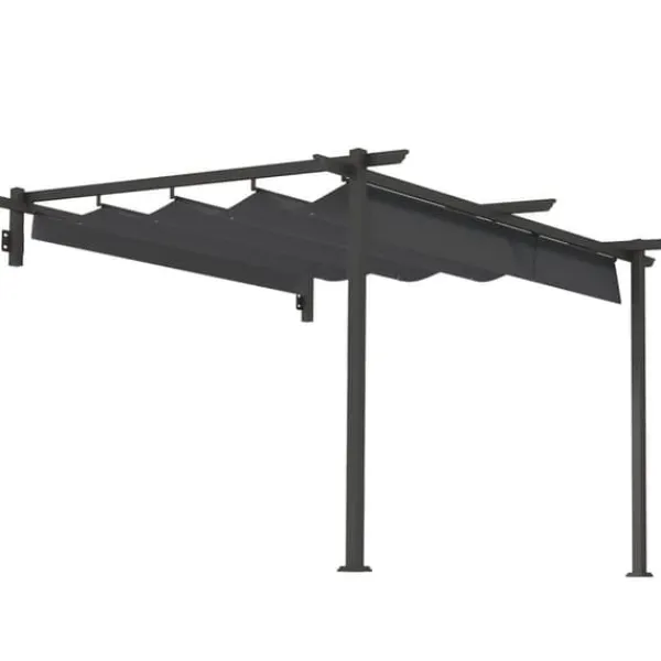 Terrasspergola ca 3x3 m, aluminium, väggmonterad, justerbart tak, mörkgrå