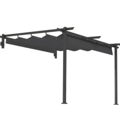 Terrasspergola ca 3x3 m, aluminium, väggmonterad, justerbart tak, mörkgrå Valvbågar, Spaljéer, Bersåer & Pergolor