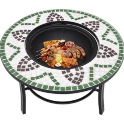 The Living Store Eldfat med mosaik grön 68cm keramik - Öppna spisar
