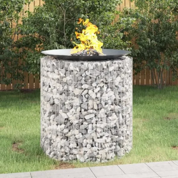 The Living Store Gabion för eldstad Ø 100 cm galvaniserat järn - Öppna spisar