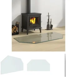 Outlet The Living Store Glasskiva för öppen spis sexkantig 100x50 cm - Glas Tillbehör Till Vedeldade Kaminer & Öppna Spisar