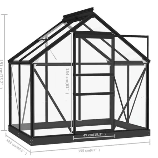 The Living Store Glasväxthus antracit 155x103x191 cm aluminium - Växthus Växthus