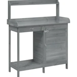The Living Store Odlingsbänk med skåp grå 110,5x45x124,5 cm massivt granträ - Växtställ