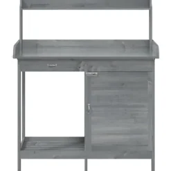 The Living Store Odlingsbänk med skåp grå 110,5x45x124,5 cm massivt granträ - Växtställ