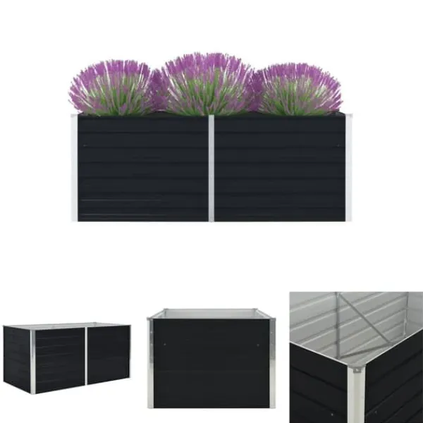 The Living Store Odlingslåda 160x80x45 cm galvaniserat stål antracit - Krukor & odlingslådor