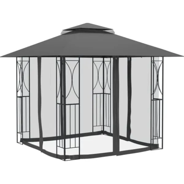 The Living Store Paviljong med sidoväggar antracit 300x300x270 cm stål - Partytält & paviljoner