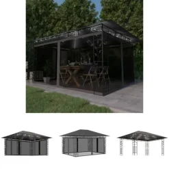 The Living Store Paviljong myggnät ljusslinga LED 4x3x2,73 m antracit 180 g/m² - Partytält & paviljoner