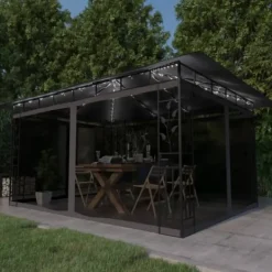 The Living Store Paviljong myggnät ljusslinga LED 4x3x2,73 m antracit 180 g/m² - Partytält & paviljoner