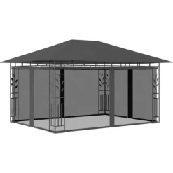 The Living Store Paviljong myggnät ljusslinga LED 4x3x2,73 m antracit 180 g/m² - Partytält & paviljoner