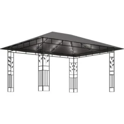 The Living Store Paviljong myggnät ljusslinga LED 4x3x2,73 m antracit 180 g/m² - Partytält & paviljoner