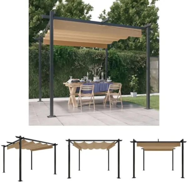 The Living Store Paviljong med infällbart tak 3x3 m taupe - Partytält & paviljoner Valvbågar, Spaljéer, Bersåer & Pergolor