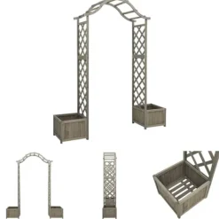 The Living Store Pergola med odlingslåda grå massivt granträ - Bersåer, spaljéer & pergolor