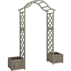 The Living Store Pergola med odlingslåda grå massivt granträ - Bersåer, spaljéer & pergolor