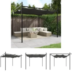 Clearance The Living Store Pergola med infällbart tak antracit 295x292x230 cm - Partytält & paviljoner Valvbågar, Spaljéer, Bersåer & Pergolor