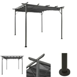 Hot The Living Store Pergola med infällbart tak antracit 3x3 m stål 180 g/m² - Bersåer, spaljéer & pergolor Valvbågar, Spaljéer, Bersåer & Pergolor