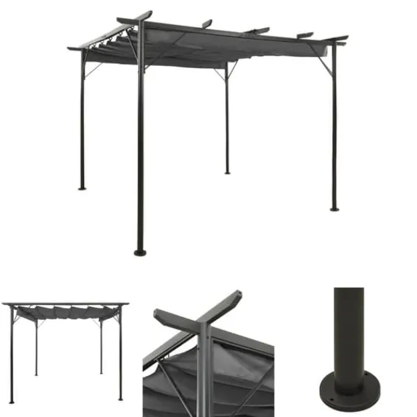 Hot The Living Store Pergola med infällbart tak antracit 3x3 m stål 180 g/m² - Bersåer, spaljéer & pergolor Valvbågar, Spaljéer, Bersåer & Pergolor