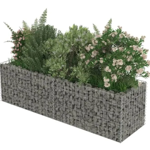 The Living Store Planteringsgabion upphöjd galvaniserat stål 180x50x50 cm - Krukor & odlingslådor