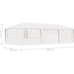 New The Living Store Professionellt partytält med väggar 4x9 m vit 90 g/m² - Partytält & paviljoner Tält & Lusthus